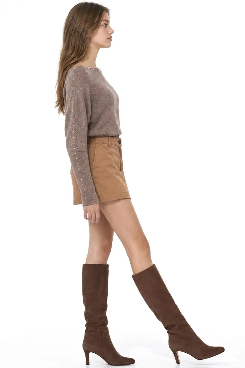 Busem BUSEM Boat Neck Blouse with Stone Accessory