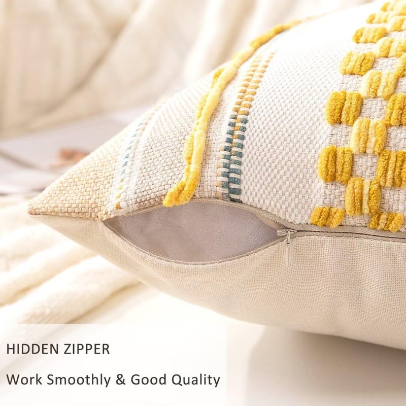 WANLIRD Boho Throw Pillow Covers 18x18 Set of 2 Farmhouse Decorative Cushion Case Striped Square Pillows Cover Chenille Pillow Cases Accent Neutral Pillowcase for Sofa Couch Bed,Yellow - Image 3