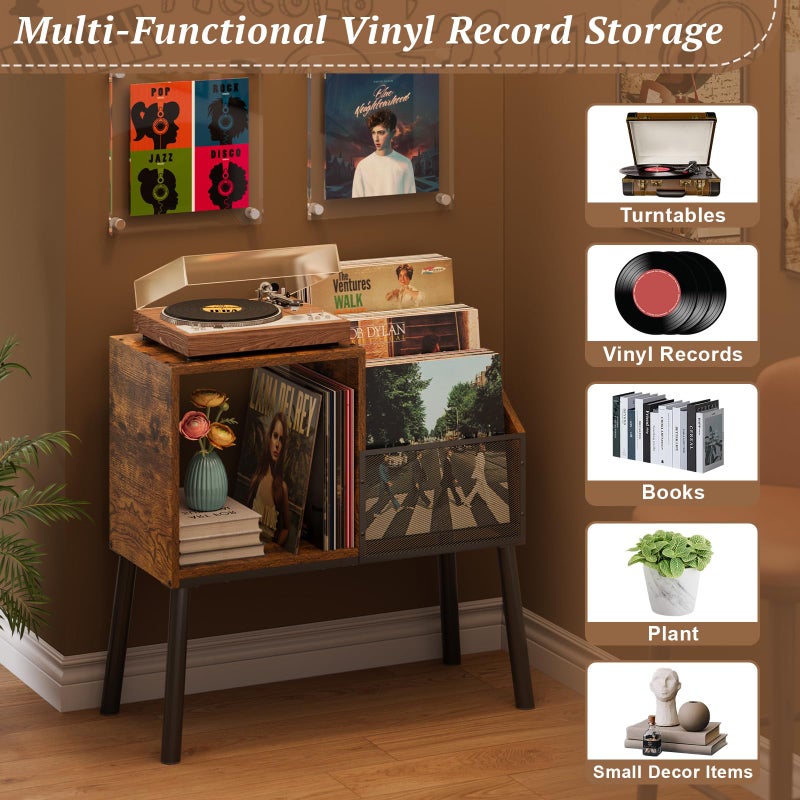 Simple Serenity Record Player Stand with Storage, 3-Tier Step Vinyl Record Storage Holder up to 200 Albums, Small Vintage Record Player Table, Turntable Stand Recordsfor Living Room, Bedroom - Image 4