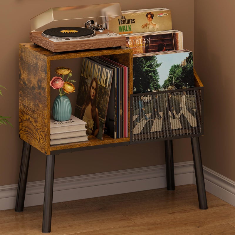 Simple Serenity Record Player Stand with Storage, 3-Tier Step Vinyl Record Storage Holder up to 200 Albums, Small Vintage Record Player Table, Turntable Stand Recordsfor Living Room, Bedroom - Image 1