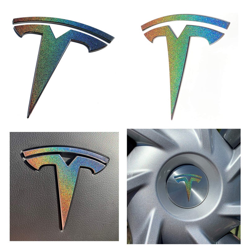 Custom Cut Graphics Logo Decal Wrap for Tesla Model Y, 11-pc Set (Gloss Flip Psychedelic - Silver/Rainbow) - Image 3