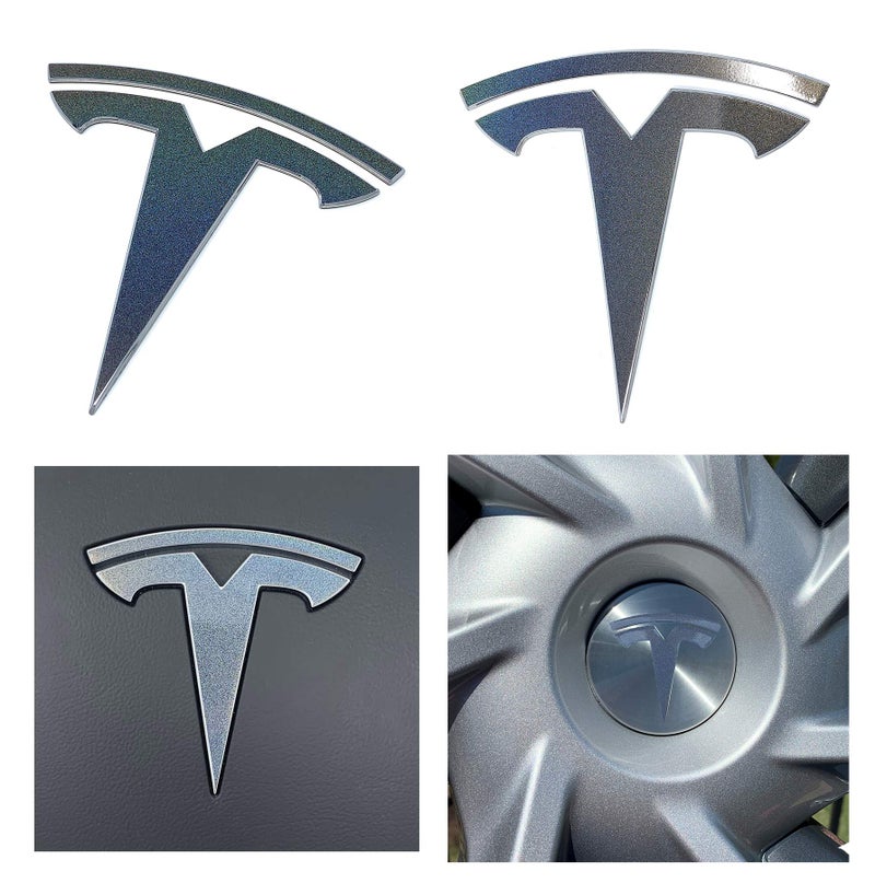 Custom Cut Graphics Logo Decal Wrap for Tesla Model Y, 11-pc Set (Gloss Flip Psychedelic - Silver/Rainbow) - Image 5
