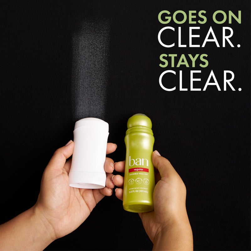 Ban Invisible Roll-on Antiperspirant Deodorant for Women and Men, 24-hour Underarm Odor & Sweat Protection, Regular Scent, 3.5 Oz, Pack of 4 - Image 4