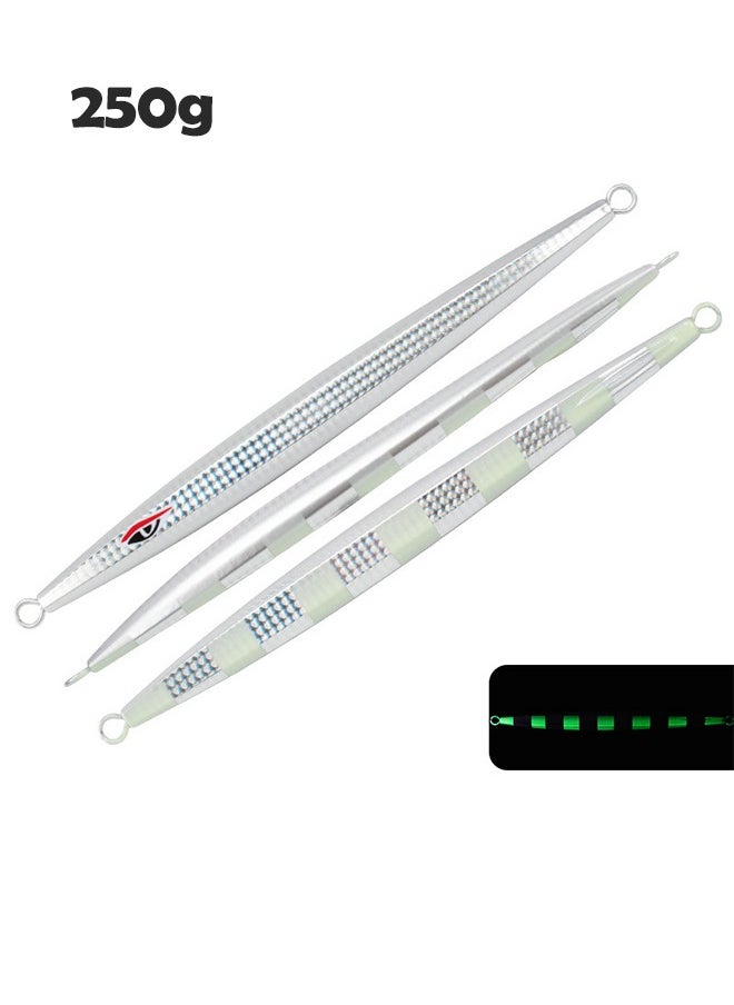 Beauenty Slow Pitch Jig Flat Fall Jig 2Pcs Saltwater Fishing Luers Mental Vertical Jigging Baits 250g - Silver  - Image 1