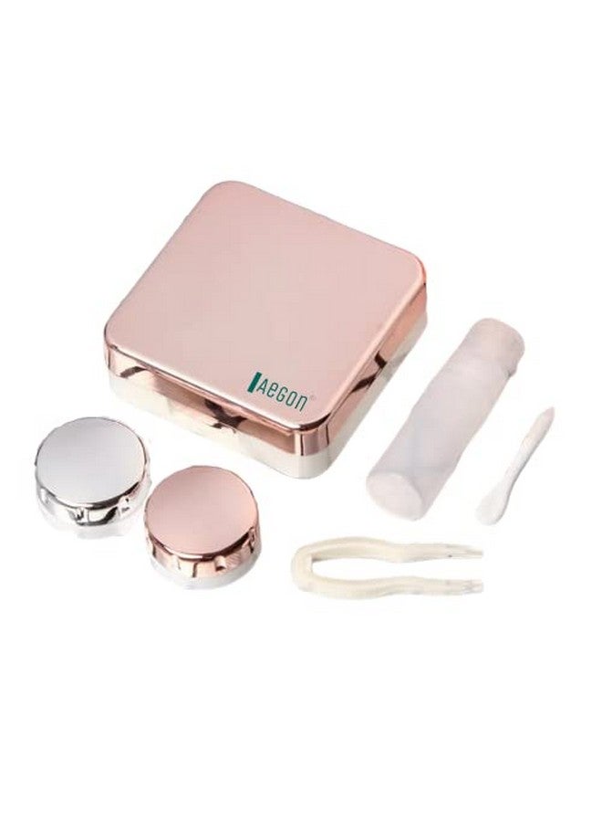 Aegon Contact Lens Case | Lens Box for Travel | Lens Case for Contact Lenses with Mirror, Tweezer, Applicator, Solution Bottle & Lens Box (Rose Gold) - Image 1