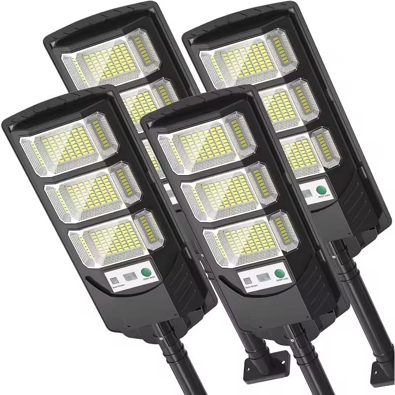 kh Solar Street Lights Outdoor Waterproof 144 LED 60 W Solar Dusk to Dawn Flood Light Outside Solar Powered Security Exterior Wall Mount Lamp Motion Sensor Remote Control (Pack of 4) - Image 1