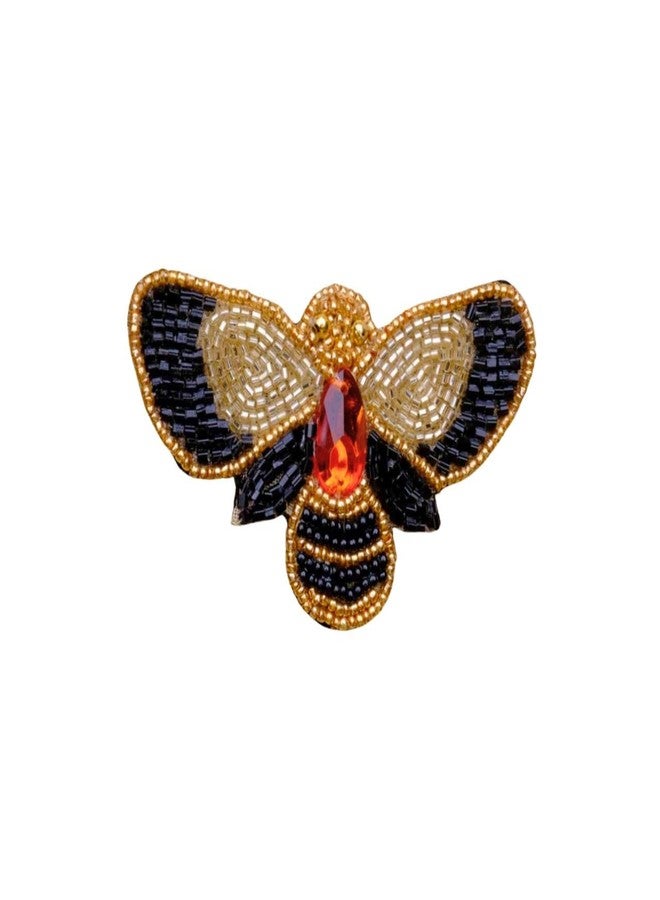Abeo Handmade Golden Glass Beaded Bee Brooch for Women, Men, Girls and Boys | Embroidered Lapel Pins for Valentine’s Day, Shirts, Bags and Cloths Accessories | Stylish Fashionable Badge Pin, 2.25 In - Image 2