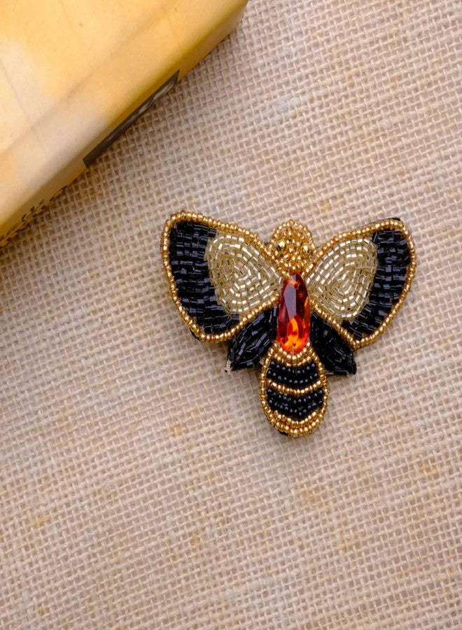 Abeo Handmade Golden Glass Beaded Bee Brooch for Women, Men, Girls and Boys | Embroidered Lapel Pins for Valentine’s Day, Shirts, Bags and Cloths Accessories | Stylish Fashionable Badge Pin, 2.25 In - Image 3