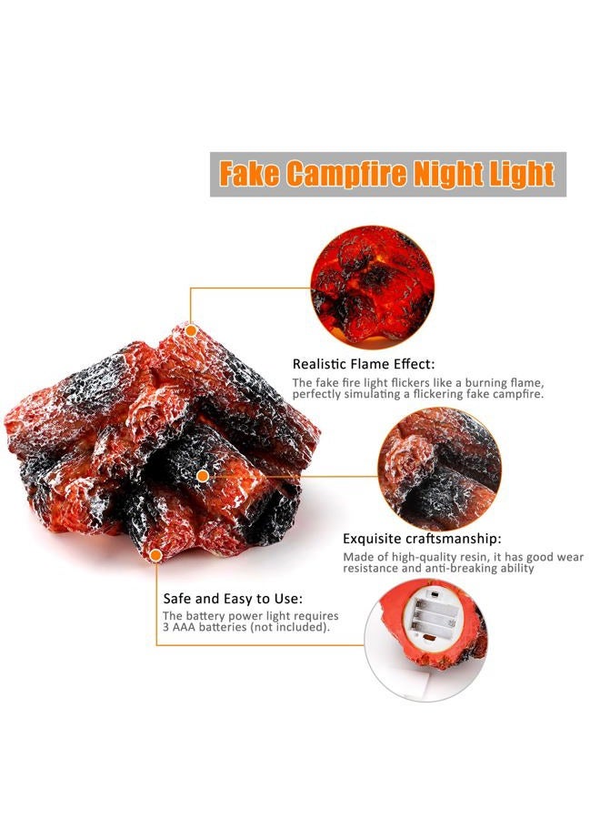 Bestview LED Simulation Charcoal Flame Lamp Fake Campfire Night Light, 3D Fake Fireplace Fire Pit Firewood Lamp with Realistic Log Flameless Candle Battery Operated, Halloween Christmas Decorations - Image 2