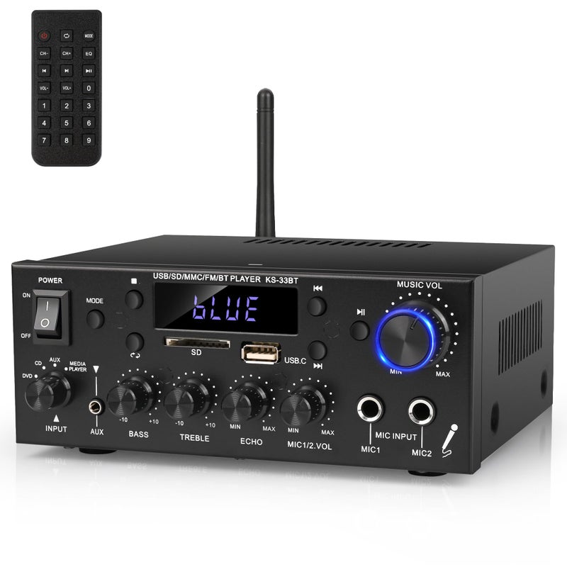 Romicta Stereo Audio Amplifier 2 Channel 500W Bluetooth 50 Home Audio Stereo Receiver with FM Echo AUX USB SD MIC Inputs Power Amplifier for Passive Speakers and Active subwoofer - Image 2