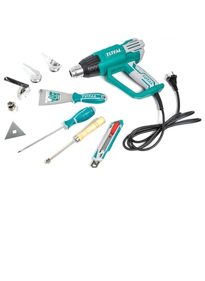 TOTAL Total 2000W Heat Gun with LCD Display, Adjustable Temperature 50-630°C, Includes 4 Nozzles, Scraper, and Accessories – Ideal for Paint Stripping, Soldering, and DIY Projects – TB20062  - Image 1