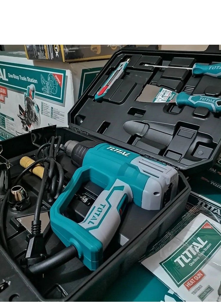 TOTAL - Total 2000W Heat Gun with LCD Display, Adjustable Temperature 50-630°C, Includes 4 Nozzles, Scraper, and Accessories – Ideal for Paint Stripping, Soldering, and DIY Projects – TB20062 - Image 1