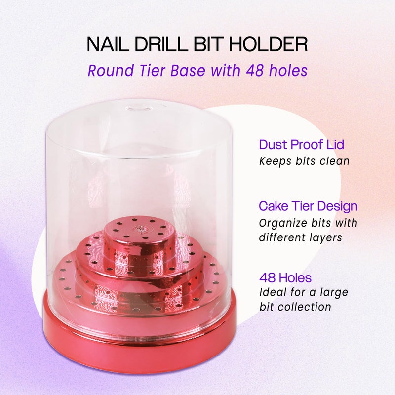 PANA Round Cake Tier Nail Drill Bit Holder Display Organizer Case - Dustproof Carbide Bit Storage Container Box For Manicure Tools Nail Salon - 48 Holes Rose Gold (Drill Bits Not Included) - Image 2