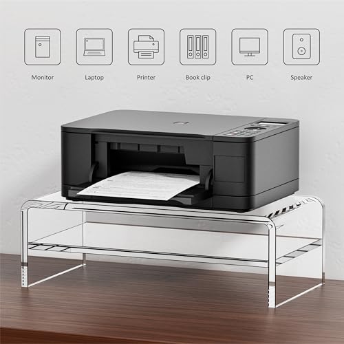 Egchi Clear Acrylic Monitor Stand Riser 2 Tier, 5.12 Inches High Clear Computer Desk Organizer Shelf for Multi Media PC Storage Laptop - Image 5