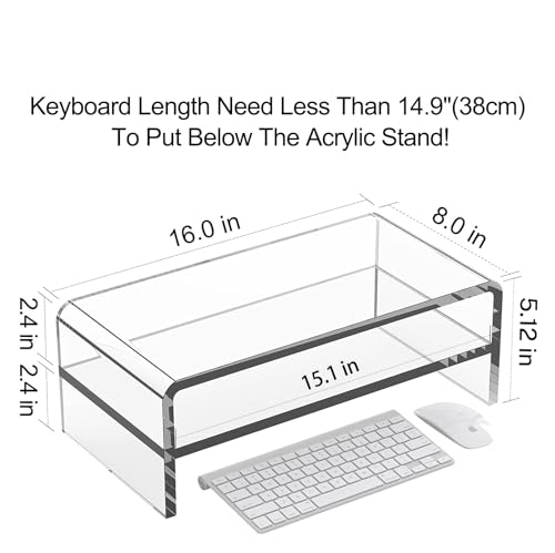 Egchi Clear Acrylic Monitor Stand Riser 2 Tier, 5.12 Inches High Clear Computer Desk Organizer Shelf for Multi Media PC Storage Laptop - Image 2