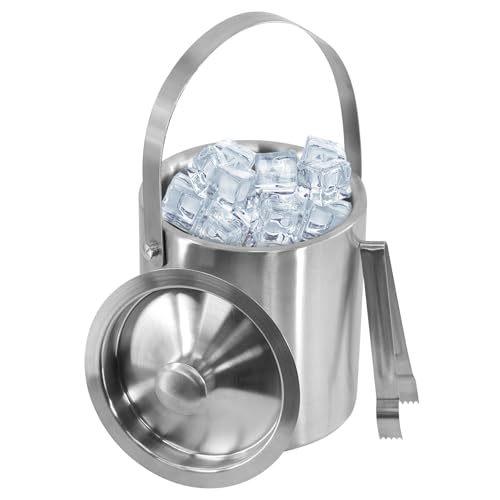 MTS Stainless Steel Ice Bucket with Lid  Tongs Double Wall Insulated Wine Cooler Stylish Polished Design for Parties Perfect Champagne  Beer Bucket