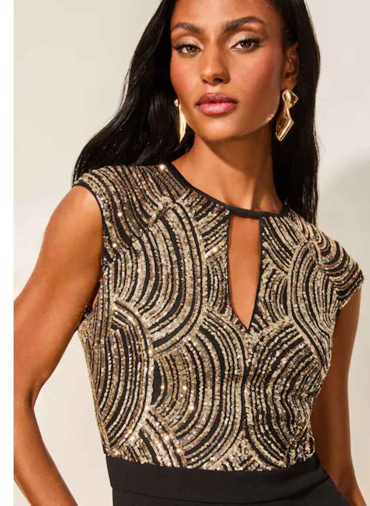 Lipsy London Sequin Keyhole Cap Sleeve Wide Leg Jumpsuit  - Image 4