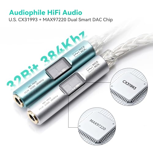 NICEHCK NK1 MAX USB C to 3.5mm Audio Adapter, CX31993 MAX97220 Portable DAC Amp Dongle, Type-C to Aux Headphone Jack with Silver-Plated OCC Cable, Compatible with iPhone 16, Android, Mac, PC (Silver) - Image 2