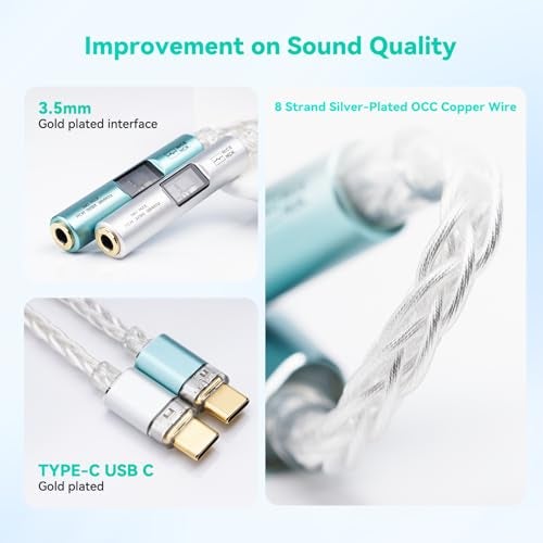 NICEHCK NK1 MAX USB C to 3.5mm Audio Adapter, CX31993 MAX97220 Portable DAC Amp Dongle, Type-C to Aux Headphone Jack with Silver-Plated OCC Cable, Compatible with iPhone 16, Android, Mac, PC (Silver) - Image 4