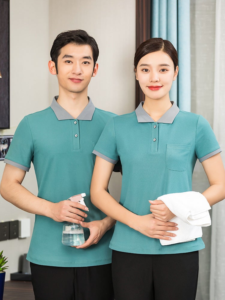 Summer Waiter Cleaning Uniform Short-Sleeved T-Shirt Work Clothes Customized Property Management Decoration Housekeeping Appliance Cleaning Staff Uniform - Image 4