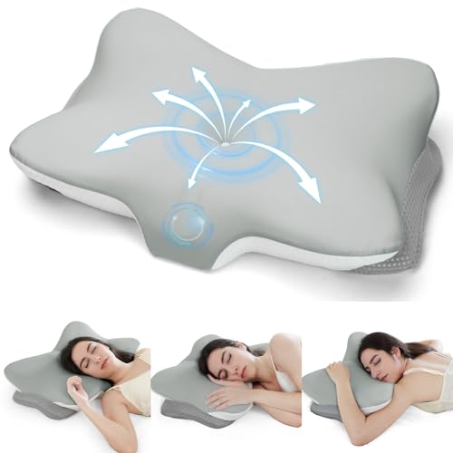 Zmarthumb Cervical Neck Pillow for Pain Relief Memory Foam Orthopedic Pillow Ergonomic Contour Pillows for SideBackStomach Sleepers Adjustable Height with Breathable PillowcaseGrey - Image 1