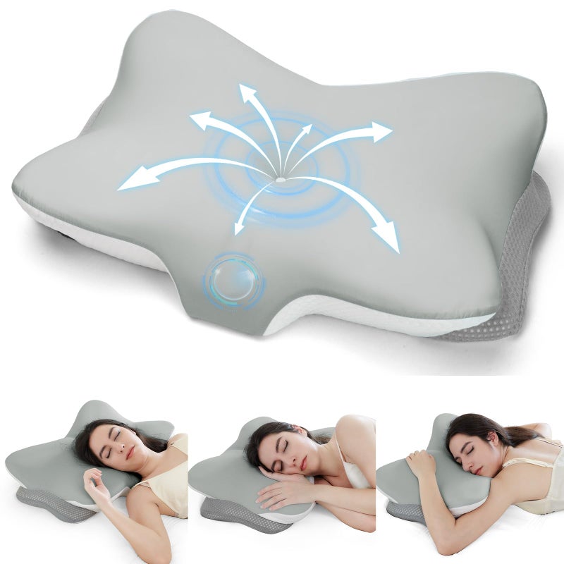 Zmarthumb Cervical Neck Pillow for Pain Relief Memory Foam Orthopedic Pillow Ergonomic Contour Pillows for SideBackStomach Sleepers Adjustable Height with Breathable PillowcaseGrey - Image 2