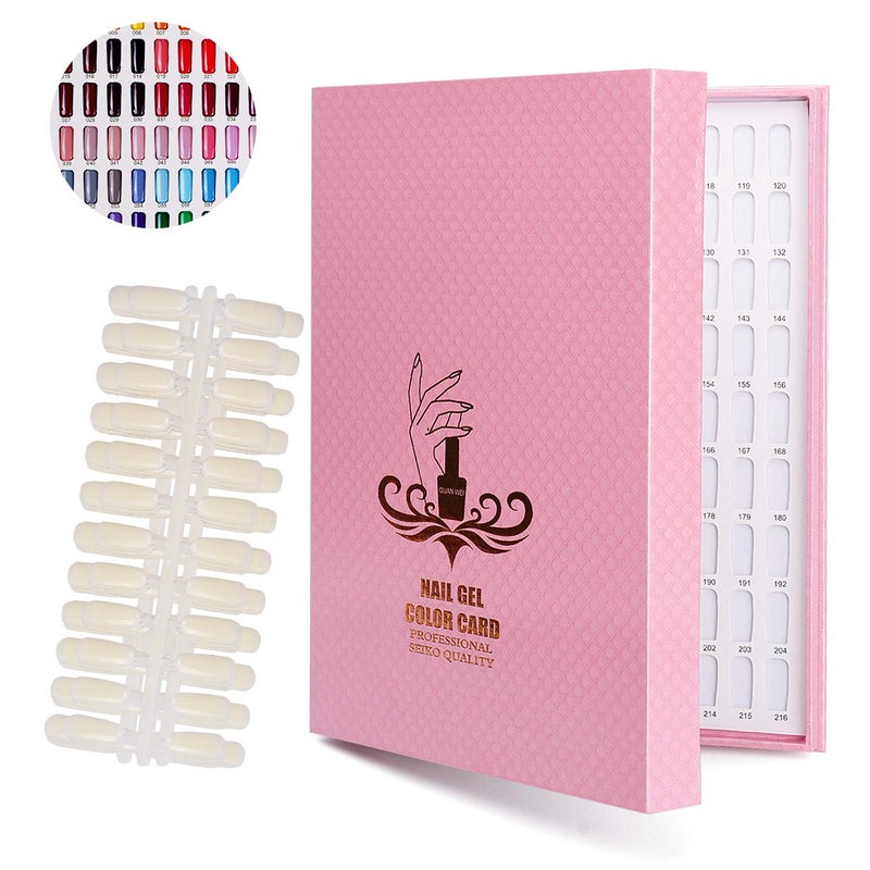 Noverlife 216 Nail Colors Chart Display Nail Gel Polish Display Book with 216 False Nail Tips Professional Salon Nail Color Swatches Nail Practice Card Board