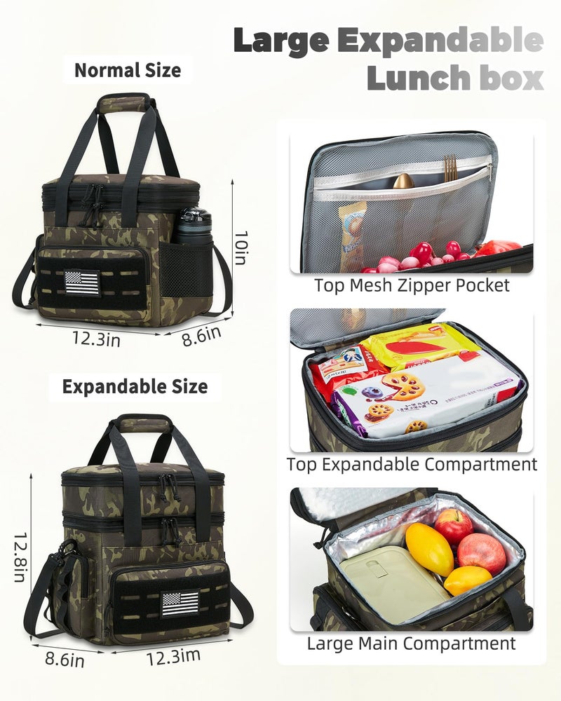 holuxer Tactical Lunch Bag & Lunch Box for Men - Large Double Deck Expandable Insulated Soft Adult Lunchbox for Work - Cooler Bag for Beach, Picnic, Camping,Outdoorï¼ŒTravel (Camo,16L) - Image 3