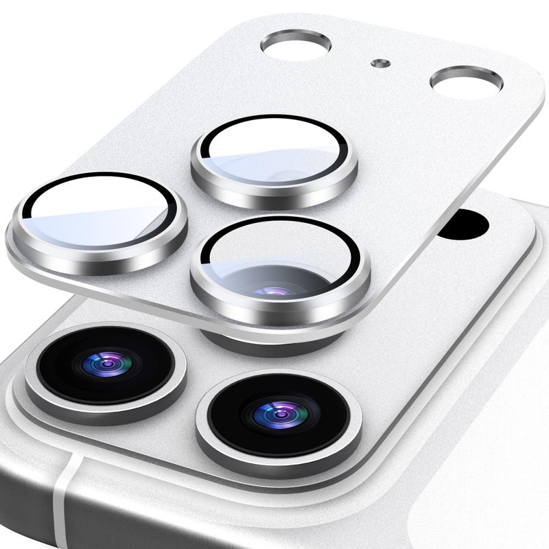 Suoman for iPhone 17 Pro Camera Lens Protector, [All-in-one Frosted] [Strong-Adhesion] Metal Frame Tempered Glass Camera Lens Cover-Silver - Image 1