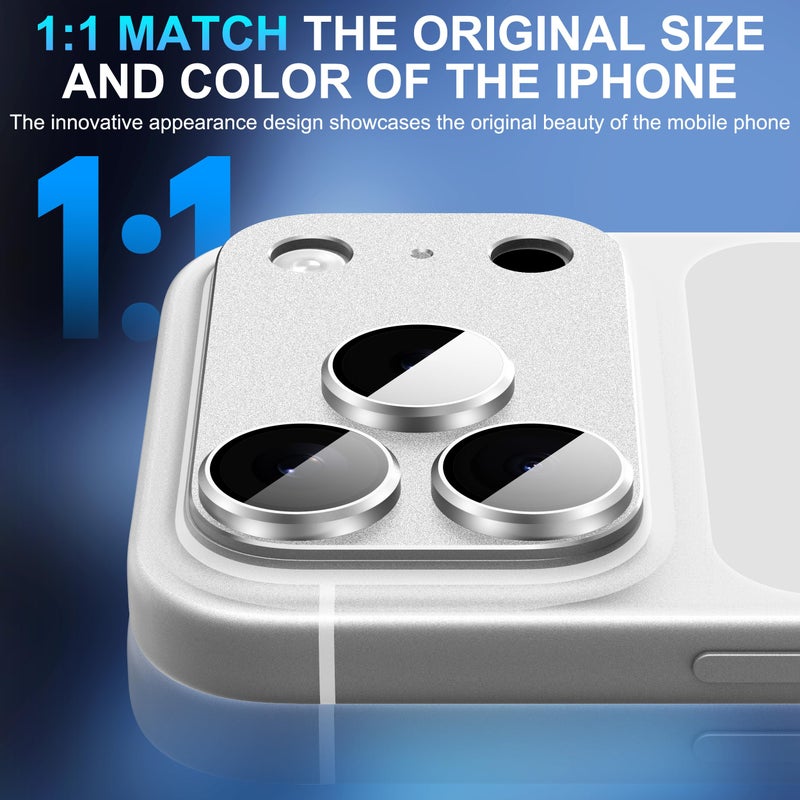 Suoman for iPhone 17 Pro Camera Lens Protector, [All-in-one Frosted] [Strong-Adhesion] Metal Frame Tempered Glass Camera Lens Cover-Silver - Image 5