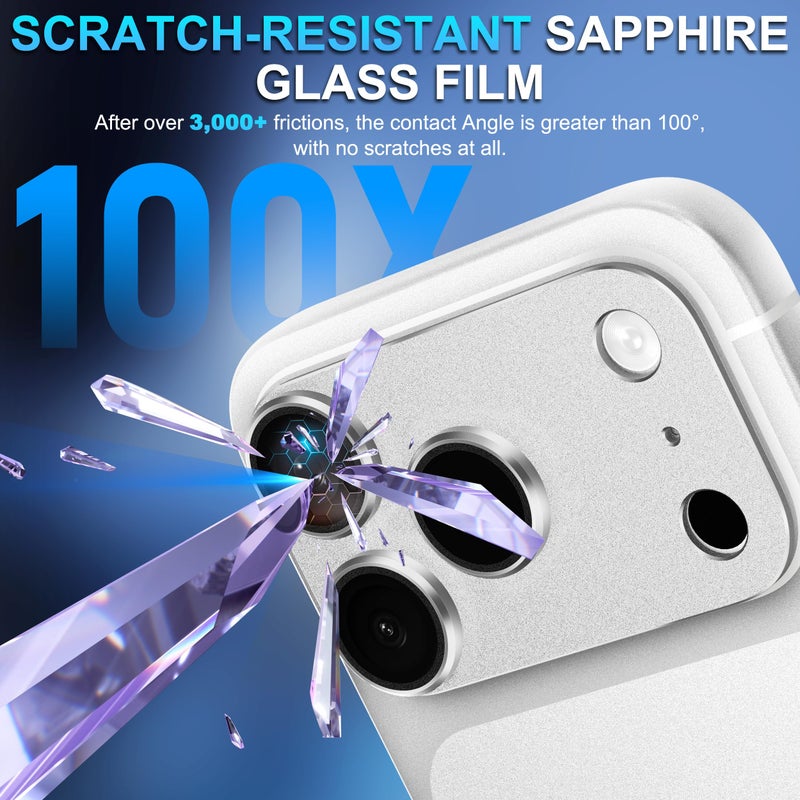 Suoman for iPhone 17 Pro Camera Lens Protector, [All-in-one Frosted] [Strong-Adhesion] Metal Frame Tempered Glass Camera Lens Cover-Silver - Image 3
