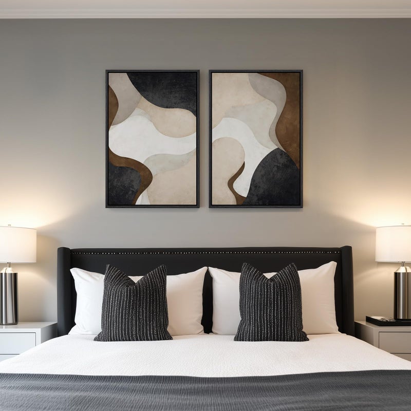 Cuspin Framed Neutral Abstract Minimalist Wall Art, 2 Piece Large Modern Canvas Prints Paintings Artwork for Walls, Black Beige Brown Abstract Art Pictures for Living Room Dining Bedroom Wall Decor 20x30 In - Image 4