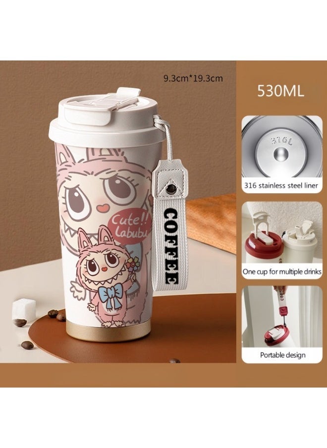LABUBU كوب لابوبو المعزول بالفولاذ المقاوم للصدأ 316، 530 مل لكوب القهوة البارد المعزول - Image 1