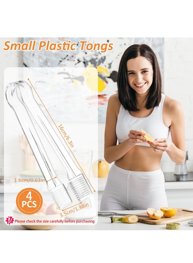 4 PCS Plastic Serving Tongs, Disposable Plastic Tongs, Clear Kitchen Small Serving Utensils for Serving for Party Food Buffet Appetizer Salad Catering Ice, 6.3 Inches - Image 2