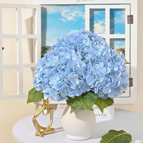 JPSOR 4pcs Blue Hydrangea Artificial Flowers, 21in Real Touch Hydrangeas Flowers, Lifelike Fake Hydrangea Flower for Home Decor Party Floral Arrangements Wedding Bouquets Centerpieces - Image 3