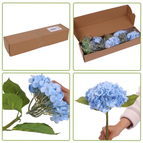 JPSOR 4pcs Blue Hydrangea Artificial Flowers, 21in Real Touch Hydrangeas Flowers, Lifelike Fake Hydrangea Flower for Home Decor Party Floral Arrangements Wedding Bouquets Centerpieces - Image 5