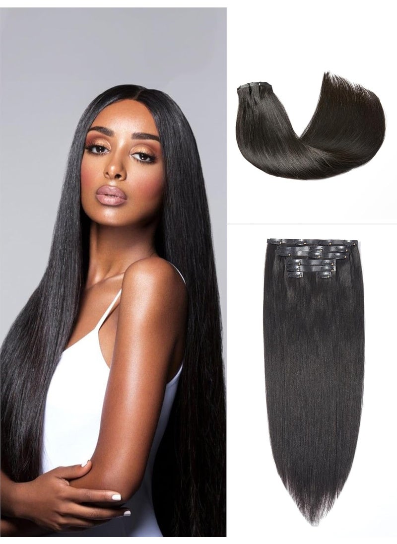 LUVME HAIR - LUVME HAIR Seamless Yaki Straight Clip in Human Hair Extensions Fullness with 1 Pack Natural Black 18 Inch 135g 9pcs Clip in Hair Extensions Yaki Straight Thick Natural Invisible Hair Extensions - Image 1