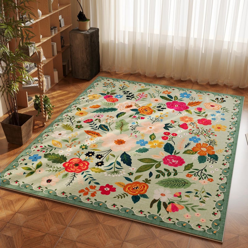 Rugcomf Area Rug 4x6 Rug Washable Boho Rugs Non Slip Low Pile Floral Small Carpet for Bedroom, Bedside, Kids Room, Office, Dining Room(Green) - Image 2