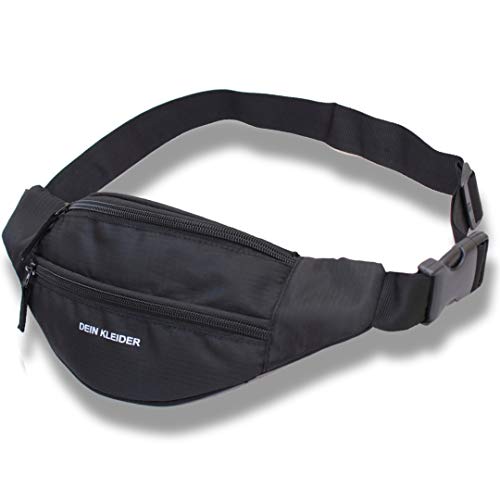 Dein Kleider Waist Pack Travel Handy Hiking Zip Pouch Document Money Phone Belt Sport Bag Bum Bag for Men and Women Nylon (Black) - Image 1