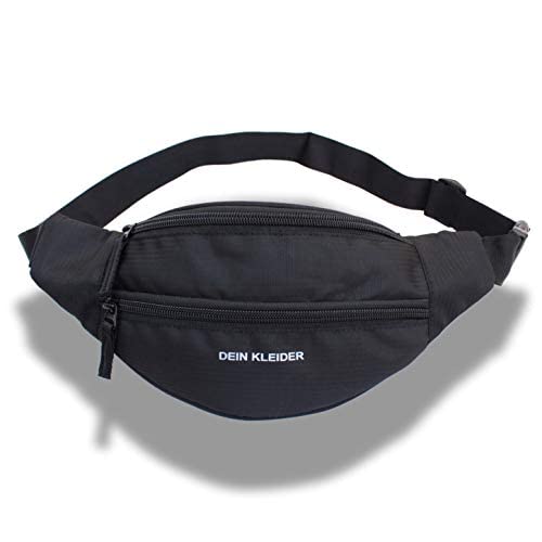 Dein Kleider Waist Pack Travel Handy Hiking Zip Pouch Document Money Phone Belt Sport Bag Bum Bag for Men and Women Nylon (Black) - Image 3
