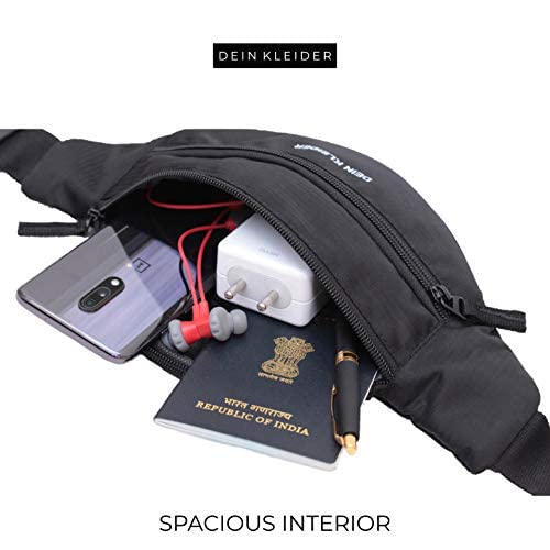 Dein Kleider Waist Pack Travel Handy Hiking Zip Pouch Document Money Phone Belt Sport Bag Bum Bag for Men and Women Nylon (Black) - Image 5