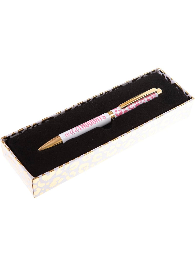 Graphique Graphique Fashion Pen, 5.5" Refillable Black Ink Ballpoint Pink Cheetah w/Wild Thoughts Quote & Matching Gift Box, Makes a Beautiful, Unique Gift  - Image 3