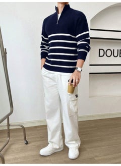 Cool Tarz Cool Style Navy Blue-White Men's Regular Zippered Fisherman Knitwear Sweater  - Image 2