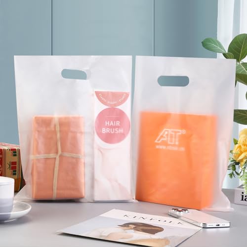 FloraSea 100pcs Plastic Bags With Handles, 12" x 15" Merchandise Shopping Bags for Small Business Retail Boutique Stores - Image 3