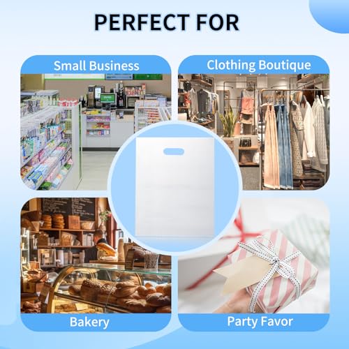 FloraSea 100pcs Plastic Bags With Handles, 12" x 15" Merchandise Shopping Bags for Small Business Retail Boutique Stores - Image 4