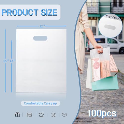 FloraSea 100pcs Plastic Bags With Handles, 12" x 15" Merchandise Shopping Bags for Small Business Retail Boutique Stores - Image 2