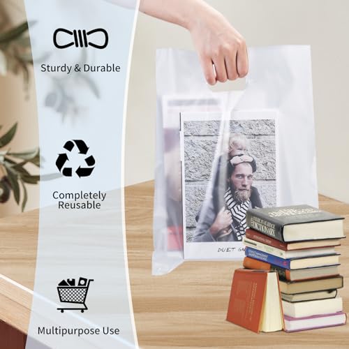 FloraSea 100pcs Plastic Bags With Handles, 12" x 15" Merchandise Shopping Bags for Small Business Retail Boutique Stores - Image 5