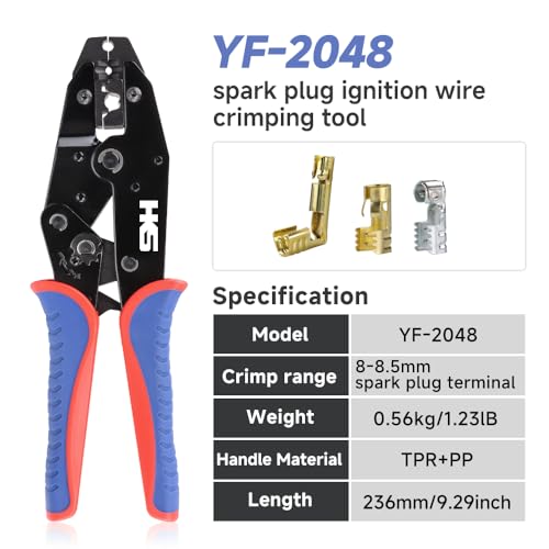 HKS Spark Plug Wire Crimping Tool Kit for Ignition Cables, Ratcheting Crimper, 24 Spark Plug Terminals (180° 90° Straight), 24 Boots, Fits up to 8.5mm Wires - Image 2