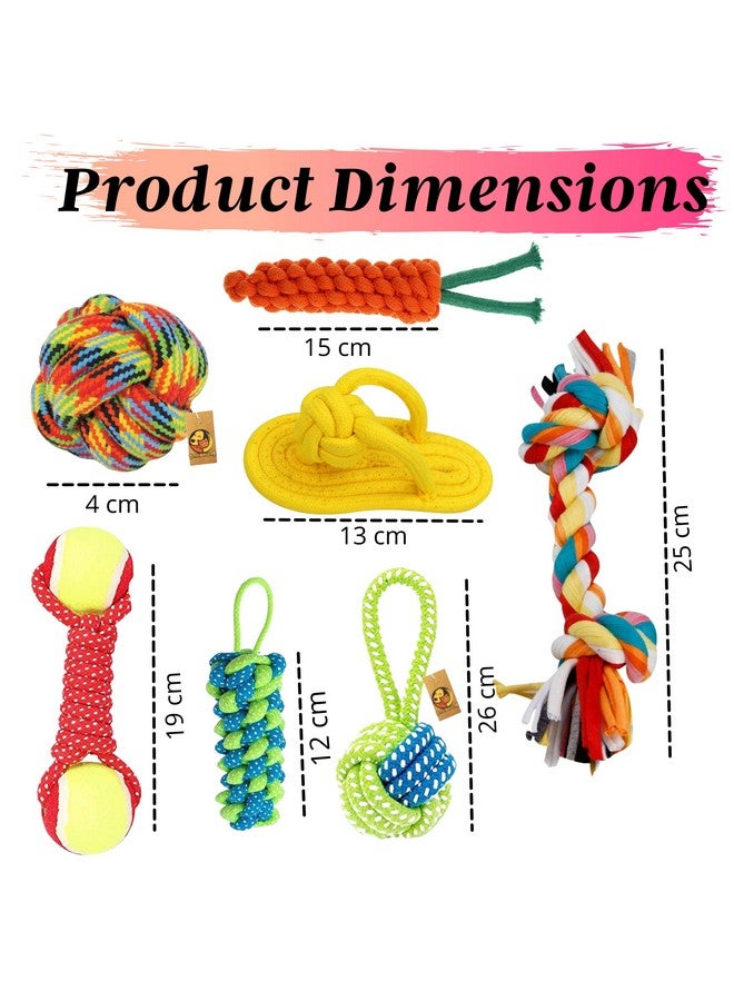 Generic Durable Chew Teething Rope Toy For Small To Medium Dogs Interactive Rope Toy To Play - (2 Knot + Slipper + Banana + Tennis + Handle Rope + Cotton Ball + Carrot) (Combo Of 7)  - Image 2