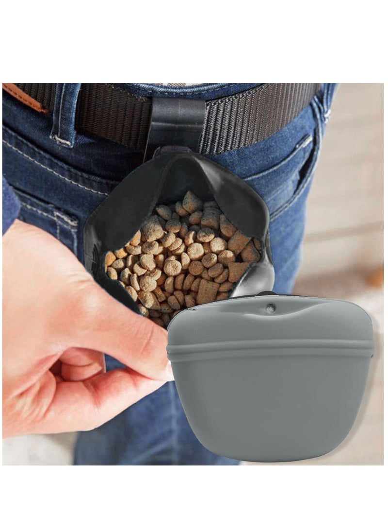 Y&D Dog Treat Pouch Silicone Training Bag Portable with Magnetic Auto Closing and Waist Clip 1 Piece Gray - Image 2
